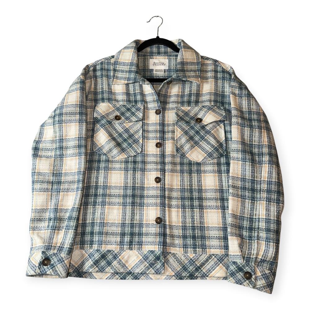 Boston Traders Button-Up Shacket, Blue/Cream, Women's M